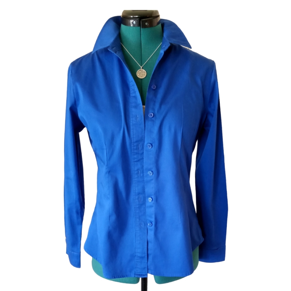 APT 9 Cobalt Blue Button Down Fitted Dress Shirt Career Casual Staple M